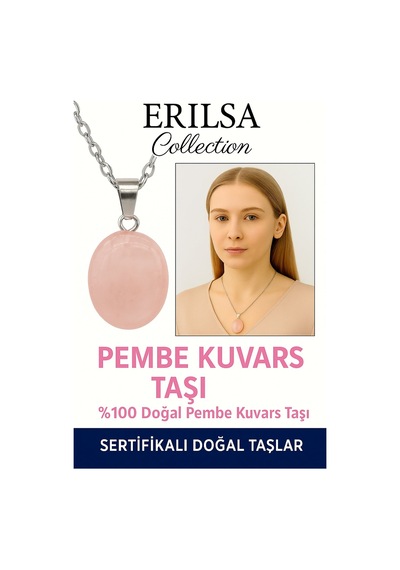 Erilsa Sertifikalı Oval Pembe Kuvars Taşı Kolye Aşk, Şefkat Ve Duygusa Çok Renkli