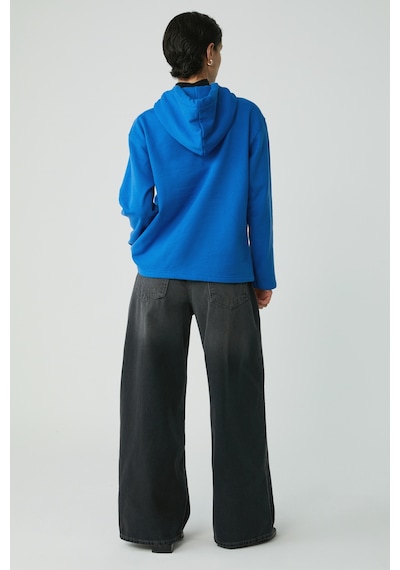 Ethıquet Pıper Kadın Içi Polarlı Yumuşacık Comfort Fit Kapüşonlu Kanguru Cepli Saks Mavi Sweatshirt