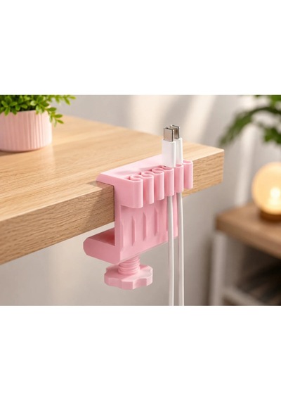 Veriqo 3d Masa Kenarı Kablo Düzenleyici Kablo Tutucu Kelepçeli Şarj Kablosu Organizeri Usb Type-c Lightning Masaüstü Kablo Sabitleyici Pembe