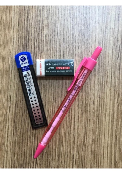 Faber Castel Tri Click 0.7mm Uçlu Kalem-silgi-uç Seti Pembe Pembe
