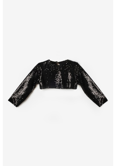 Le Mabelle Siyah Uzun Kollu Pullu Kız Çocuk Crop Bluz Siyah