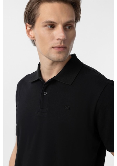 Süvari Siyah Regular Düz Polo Yaka Tişört