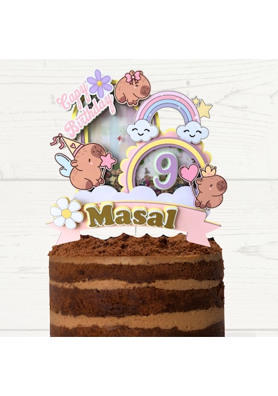 Kapibara Capybara Temalı Kız Çocuk Doğum Günü İsme Özel 3d Pasta Parti Süsü Cake Topper Çocuk