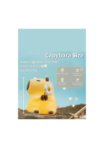 Sevimli Capybara Gece Lambası - Çiçekli Beyaz Beyaz