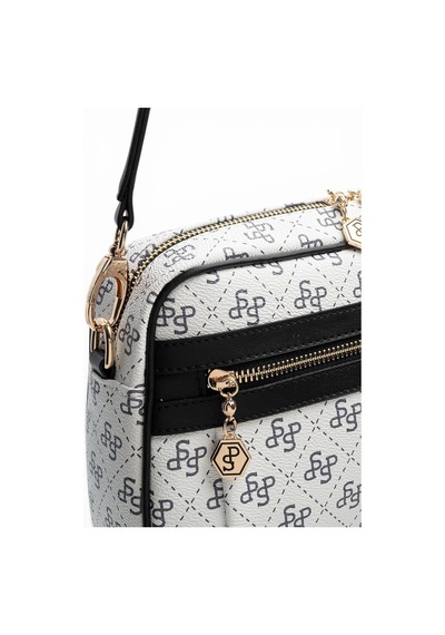 Silver & Polo Silver Polo Beyaz - Siyah Monogram Kadın Çapraz Çanta Sp1280