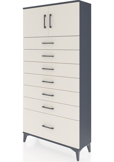Arges Dolap Tek Raflı 7 Çekmeceli 2 Kapaklı 88x30x182 Antrasit-aytaşı Antrasit