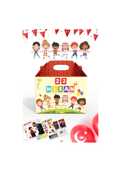23 Nisan Hediye Kutusu, Özel Tasarım 8 Adet Çocuk Bayramı Hediye Kutusu 44 Mini Sticker Ve Çocuk Süs