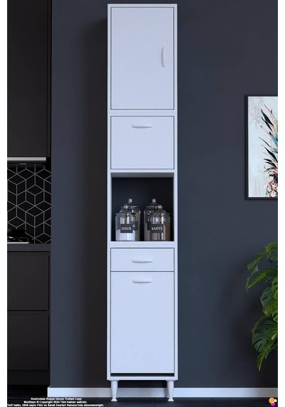 Zevra 45 Cm Baharatlık Dolabı Sepetli Çok Amaçlı Mutfak Kiler Organizer Banyo Dolabı 45x226x32 Cm Beyaz