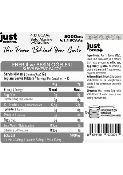 Just Nutrition Bcaa Amino Asit Tozu 180 Gr 15 Servis Karışık Meyve + Shaker + Protein Kahve
