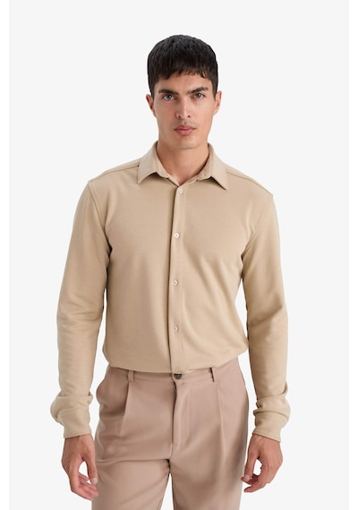 Defacto Modern Fit Polo Yaka Pike Uzun Kollu Gömlek F0330ax25aubg359 Bej-bg359