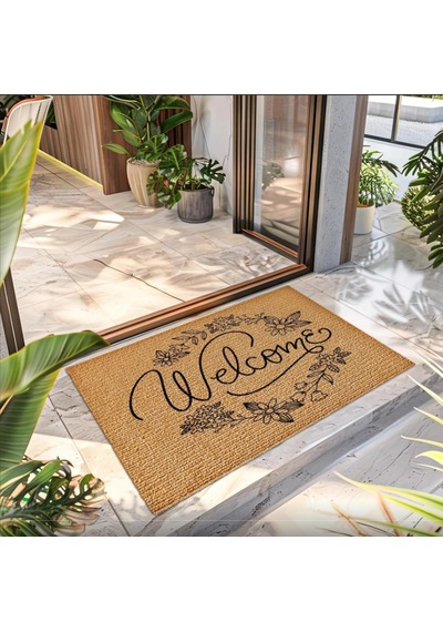 Welcome Flower Desenli Kapı Önü Halı Paspas Çok Renkli