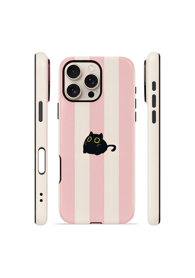 Apple iPhone Uyumlu 16 Pro Max Vorian Çift Katmanlı Magsafe Kılıf Midnight Cat Stripe