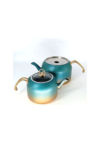 8250 Andıamo - Xl Boy - 4 Parça - Bio Granit,sağlıklı Pfoa, Ptfe Free Çaydanlık Seti-mentol Yeşil Gold - Yeşil