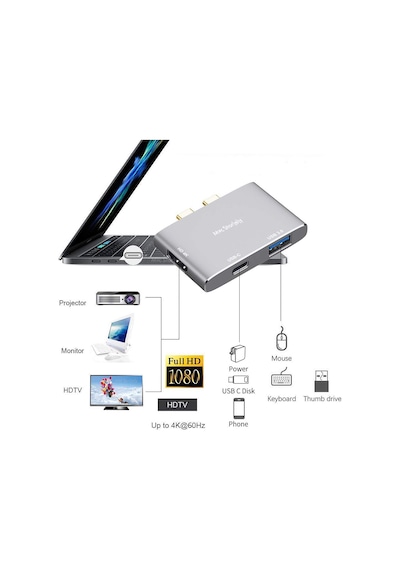 Apple Uyumlu MacBook Dual Usb-c Hub 4k Hdmı Usb 3.0 Pd Şarj Destekli Alüminyum Çoklayıcı