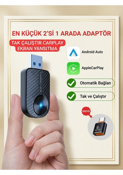 2 Si 1 Arada Carplay & Android Auto Adaptörü Tak Çalıştır Kablosuz Ekran Yansıtma, Otomatik Bağlantı Diğer