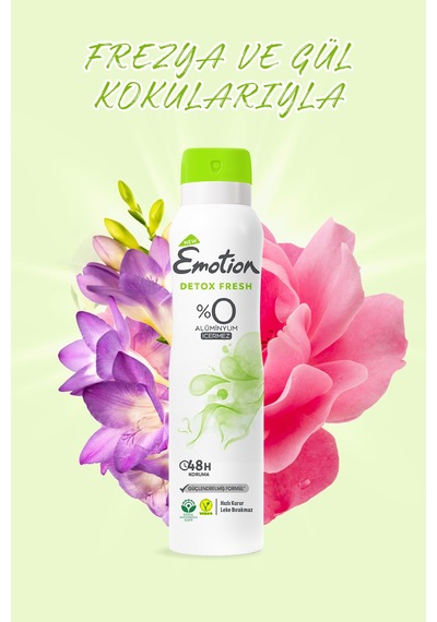 Detox Fresh Kadın Alüminyumsuz Vegan Deodorant 3x150ML Hızlı Kurur, Leke Bırakmaz