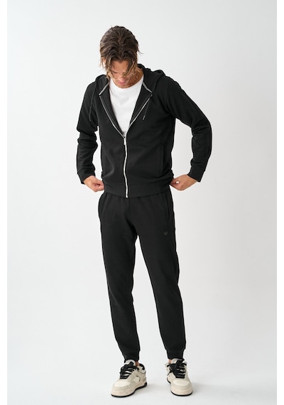 Dechers Tech Fleece Double Face Kapüşonlu Erkek Eşofman Takım E213-2 Siyah