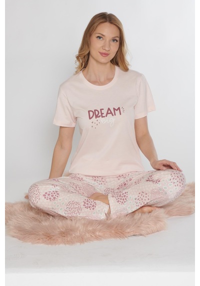 Kısa Kol Yazlık Pijama Takımı Dowry 08-132 Pembe