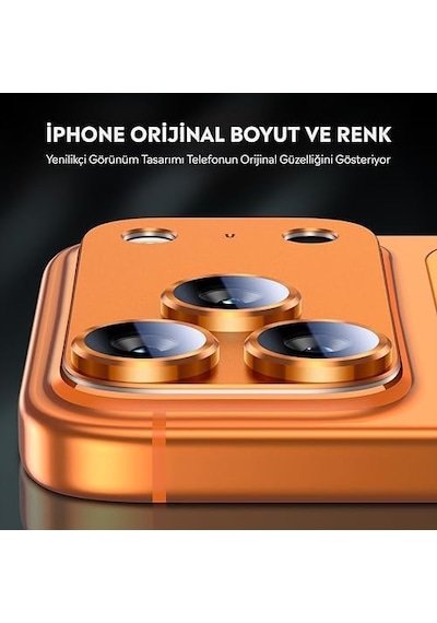 İphone Uyumlu Full Kamera Lens Koruyucu Darbe Dayanıklı Temperli Cam Tam Koruyucu Kamera Lens Cam Film Çizilme Önleyici Turuncu, İphone 17 Pro