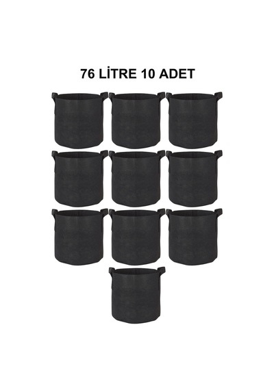 Grow Wizard Kumaş Saksı Pot 76 Litre 10 Adet Siyah