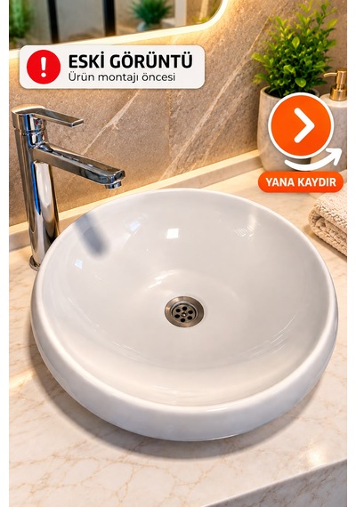Lavabo Gider Süzgeci Bas Aç Pop-up Sistem Taşma Yüzüklü Dayanıklı Tasarım Beyaz