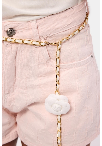 it's basic Kadın Pembe Özel Kumaş Güllü Kemerli Tasarım Mini Denim Şort