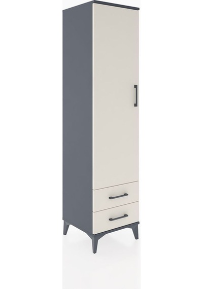 Hyperion Dolap Tek Raflı 2 Çekmeceli Tek Askılı 44x44x182 Antrasit-aytaşı Antrasit