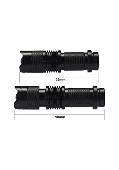 Metal Mini Led El Feneri CREE Q5 LED 2000W Zoom ve Selektörlü Metal Fener 2 Adet Siyah