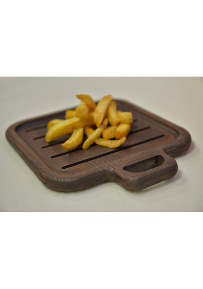 Fam Wood Art Ahşap Çizgili Kare Kızartma Tabağı Kahverengi