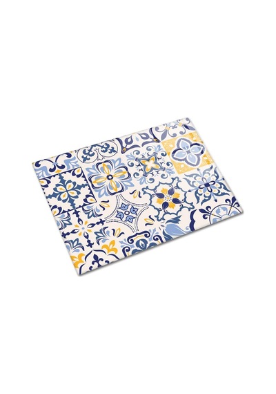 Mavi Çini Desen Cam Kesme Tahtası 29cm X 34cm Diğer