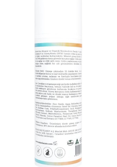 Minela Care Hydrating Organik Mineral Filtreli Renkli Yüksek Korumalı Yüz Güneş Kremi Spf50 2x70gr