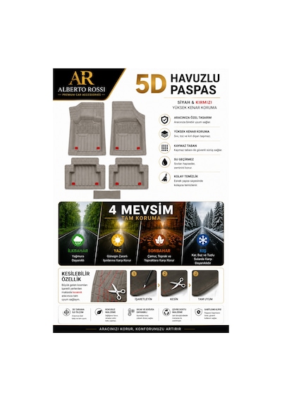 Nissan Navara 2018 Model Uyumlu Enerji Gri 5d Havuzlu Paspas Yumuşak Kaymaz Taban