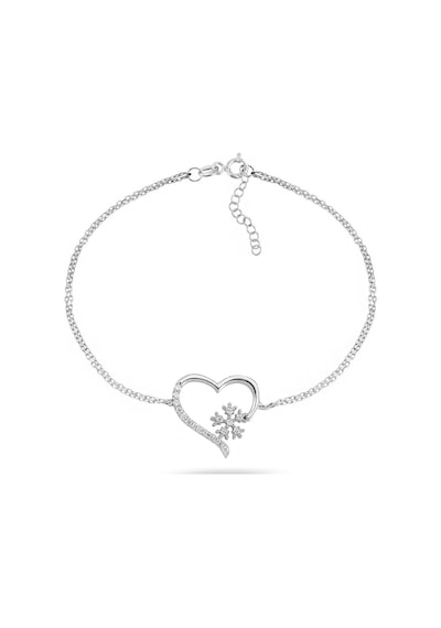 Brezza Lusso Jewelry 925 Ayar Gümüş Zirkon Taşlı Kar Tanesi Kalpli Kadın Gümüş Bilekli