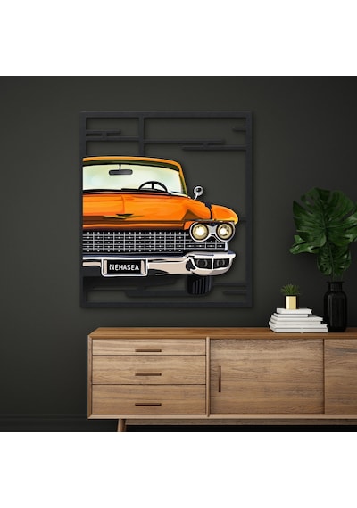Turuncu Klasik Amerikan Otomobili - Metal Tablo - Dec0316 84 X 95 Cm Çok Renkli