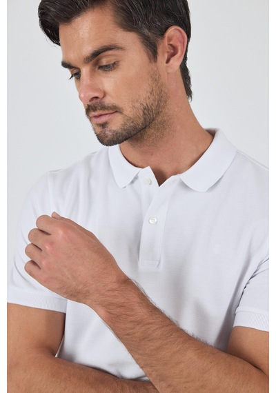 Beyaz Polo Yaka Kısa Kol Cepsiz Slim Fit Classic Pamuklu Tişört 1011250177 Beyaz