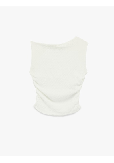 Koton Asimetrik Yaka Kolsuz Slim Fit Drapeli Bluz Ekru 6sal30003ık Ekru