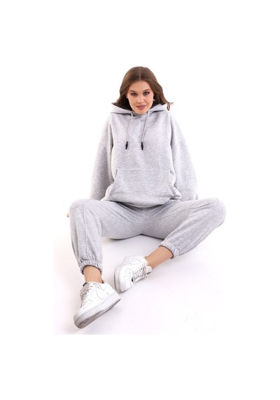 Winmoda34 Boyfriend Oversize Eşofman Takımı Kapüşonlu Gri