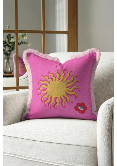 Güneş Motifli Fuşya Saray Saçaklı Yastık Kılıfı - Etnik Celestial Pembe Krem Püsküllü Kırlent Kılıfı Kayıp Yörünge Saten Güneş Motifli Fuşya Saray Saçaklı Yastık Kılıfı - Etnik Celestial Pembe Krem Püsküllü Kırlent Kılıfı Kayıp Yörünge Saten