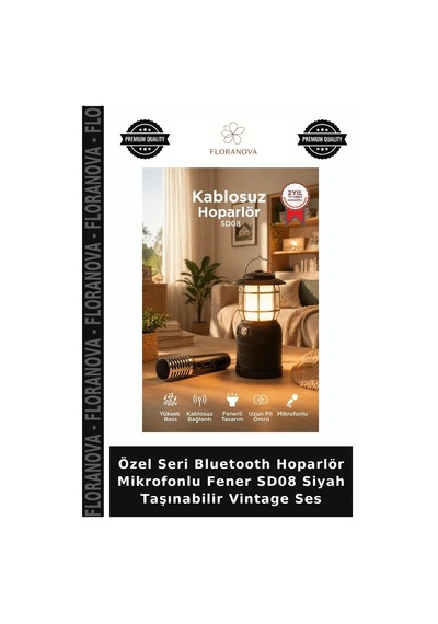 Özel Seri Bluetooth Hoparlör Mikrofonlu Fener Sd08 Siyah Taşınabilir Vintage Ses
