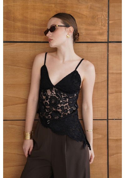 Verymoda Askılı Brode Bluz - D2965 Siyah