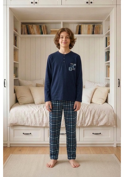 Aydoğan Genç Erkek İnterlok Lacivert Reha Pijama Takımı 0490