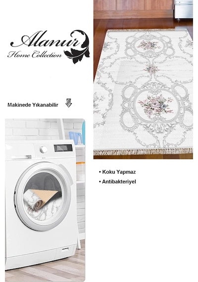 Dekoreko Kaymaz Taban Djt Mutfak Halısı Yıldız Deri Saçaklı Modern 1494 gri