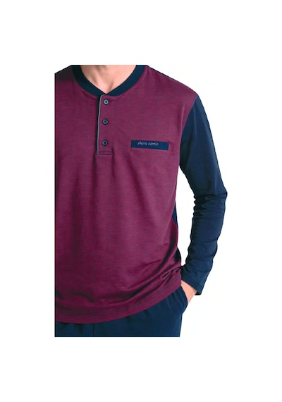 Pierre Cardin 6142 Erkek Uzun Kollu Yakası Düğmeli Jakarlı Pijama Takımı-bordo