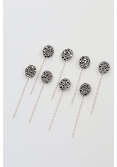 Numetal 8 Li Oval Taşlı Eşarp İğnesi. Şal İğnesi. Türban İğnesi. Başörtü İğnesi. Eşarp Ve Şal İğnesi Gümüş