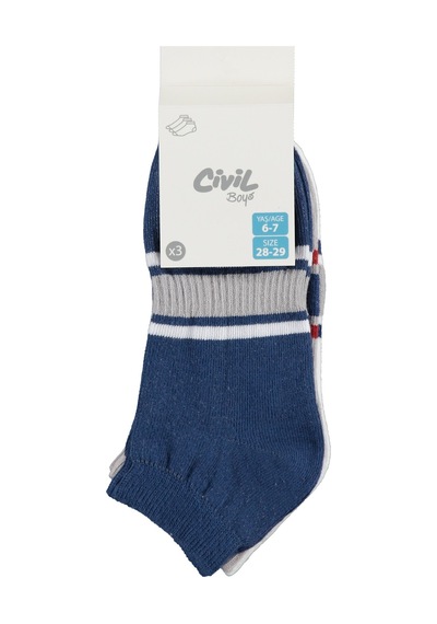 Civil Boys Civil Erkek Çocuk Basic Derbili 3'lü Erkek Çocuk Patik Çorap Okul Kreş Ve Günlük Kullanım Standart