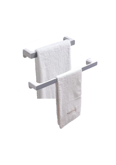 2li Kendinden Yapışkanlı, Dekoratif, Şık, Güçlü Havlu Askısı 25,7cm Ve 46,3cm Gri&beyaz Gri
