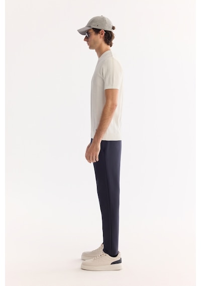 Avva Erkek Ekru Bisiklet Yaka Çizgili Triko Regular Fit T-shirt A52y5005