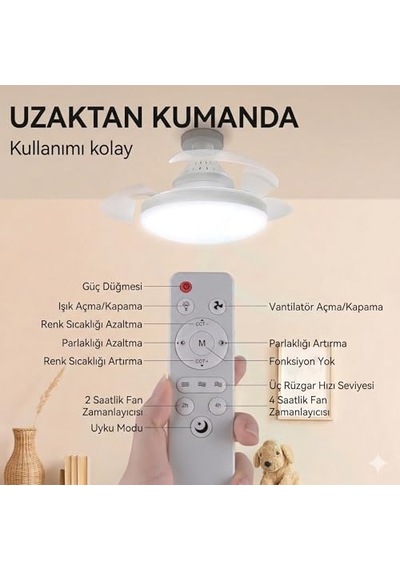 Dolunay Fanlı Led Ampul - 72w 7850 Lümen - 3 Renk Yanma Modlu Beyaz, Gün Işığı, Natural - Uzaktan Kumandalı, C Diğer