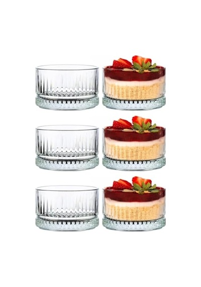 6'li Kristal Desenli Cam Kase Seti - Şeffaf, Tatlı Ve Meze Sunumu İçin, Bulaşık Makinesinde Yıkanabilir, Modern T Diğer