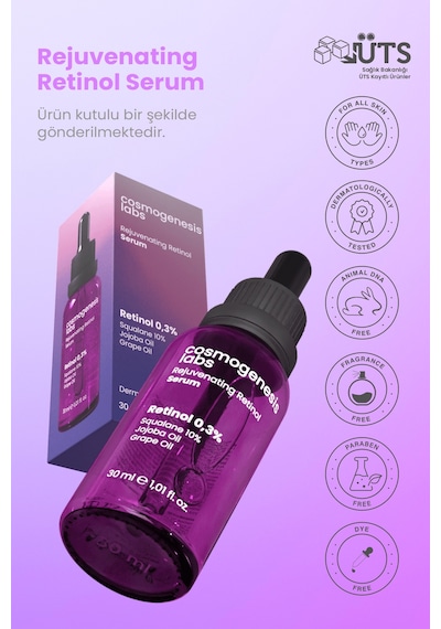 Cosmogenesis Labs %0.3 Retinol Serum 30ml -  ve Leke  Canlandırıcı  Vegan (%10 Skualen)